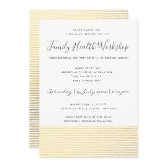 FORMAL FAUX GOLD WHITE STRIPE LINE WORKSHOP EVENT INVITATION