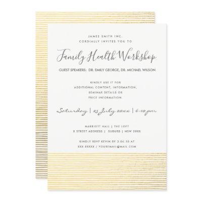 FORMAL FAUX GOLD WHITE STRIPE LINE WORKSHOP EVENT INVITATION