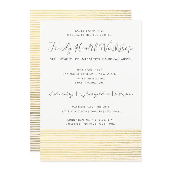 FORMAL FAUX GOLD WHITE STRIPE LINE WORKSHOP EVENT INVITATION
