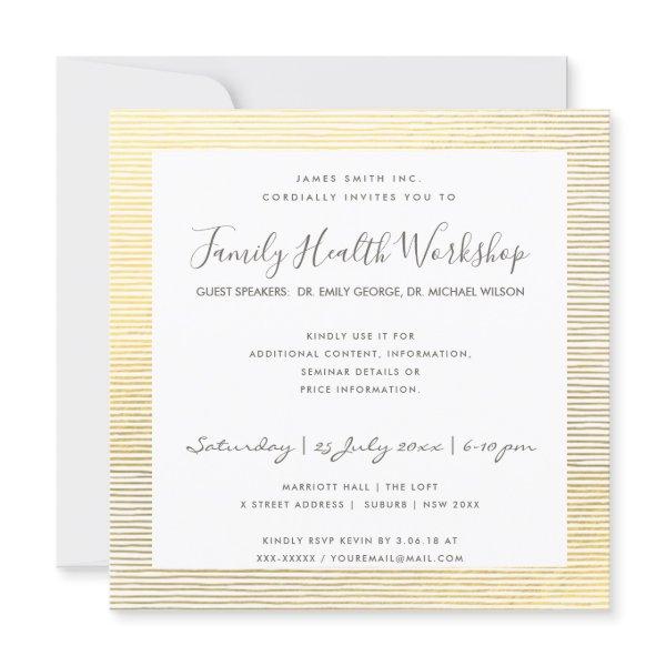 FORMAL FAUX GOLD WHITE STRIPE LINE WORKSHOP EVENT INVITATION