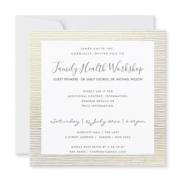 FORMAL FAUX SILVER STRIPE LINE WORKSHOP EVENT INVITATION