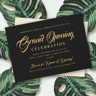 Formal Gold Glitter Corporate Grand Opening Black Invitation