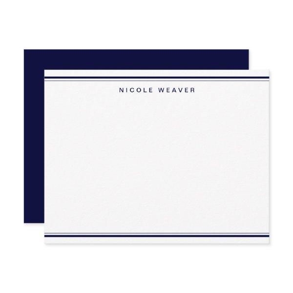 Formal Navy Blue Two Border Monogram Stationery Note Card
