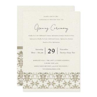 FORMAL SILVER DAMASK GRAND OPENING CEREMONY INVITATION