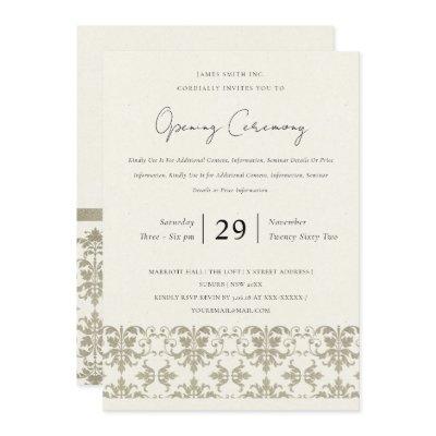 FORMAL SILVER DAMASK GRAND OPENING CEREMONY INVITATION