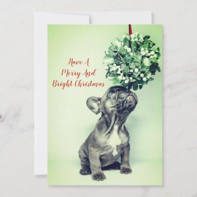 French Bulldog Puppy Mistletoe Merry Bright Holiday Card