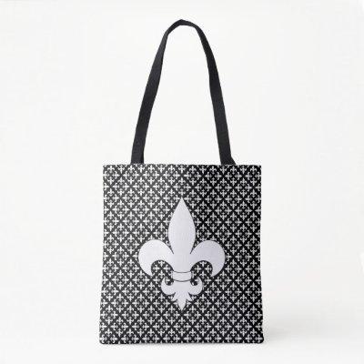 French Fleur de Lis Black and White Pattern Busine Tote Bag