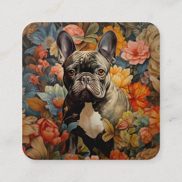 Frenchie French Bulldog Vintage Floral Square