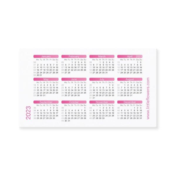Fuchsia Mini Calendar 2023.  Template