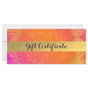 Fuchsia Pink Orange & Gold Indian Gift Certificate