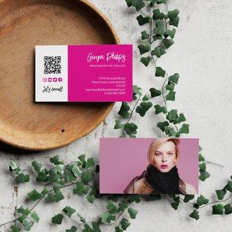 Fuchsia Pink QR Code Photo Social Media Icons