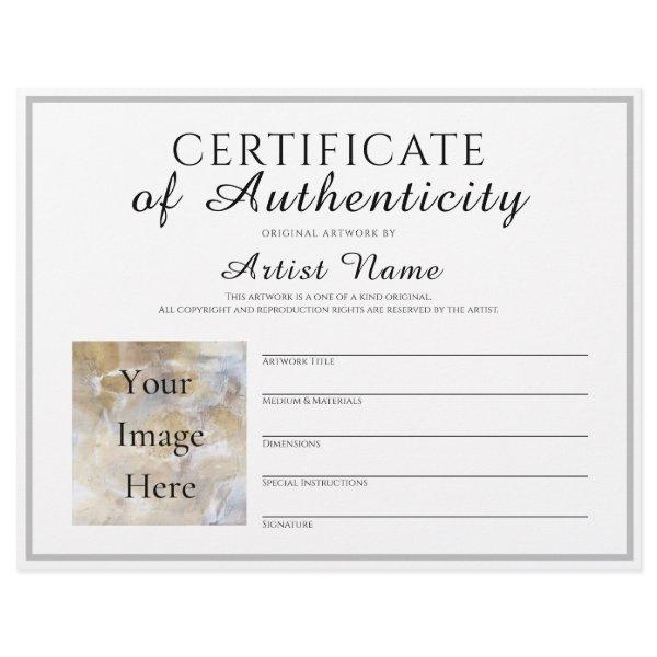Full Size Certificate of Authenticity Art Photo Letterhead