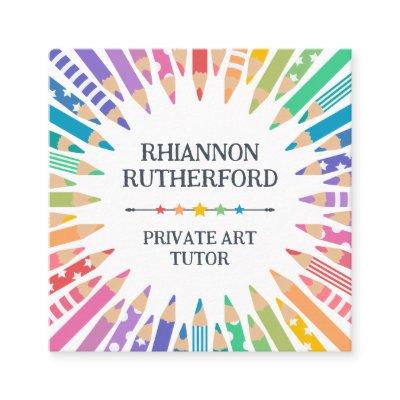Fun Colored Pencils & Stars Art Teacher Tutor Square