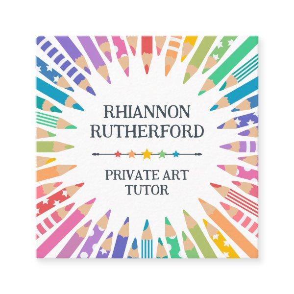 Fun Colored Pencils & Stars Art Teacher Tutor Square