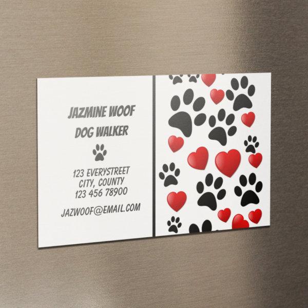 Fun Dog Walker Paw and Hearts Pet Sitter Business  Magnet
