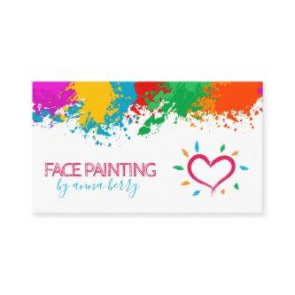 Fun Paint Splatter and Heart Face Painting Calling Card