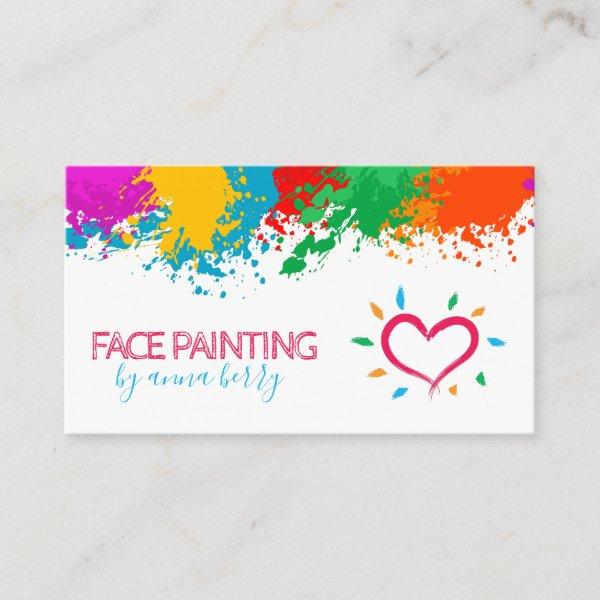 Fun Paint Splatter and Heart Face Painting Calling Card