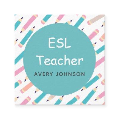 Fun Pencil Pattern ESL Teacher English Instructor Square