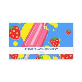 Fun Pink Popsicle and Strawberries Illustration