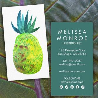 Fun Tropical Pineapple Watercolor Teal Lime Bright