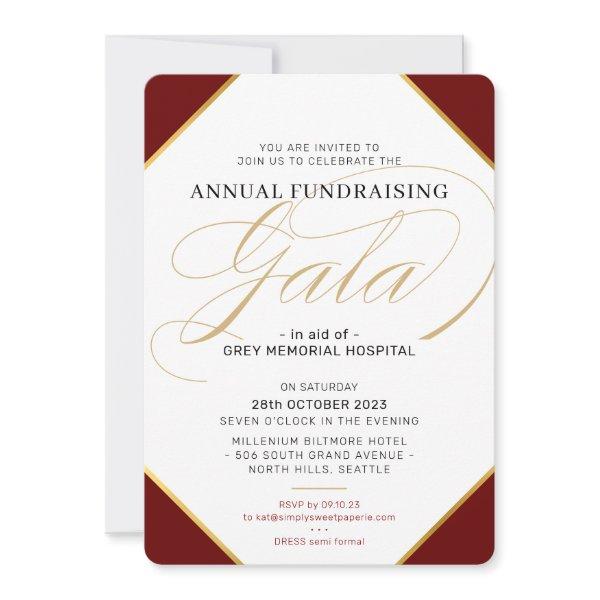 FUNDRAISING GALA BALL elegant event burgundy gold Invitation