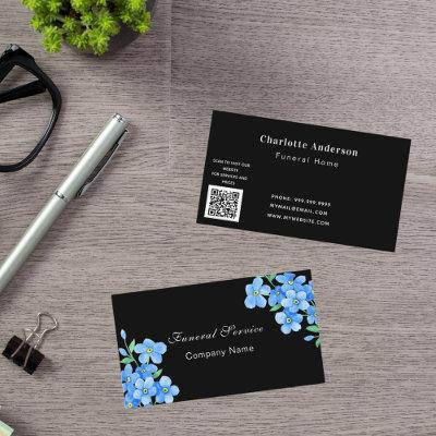 Funeral home service black blue floral QR code