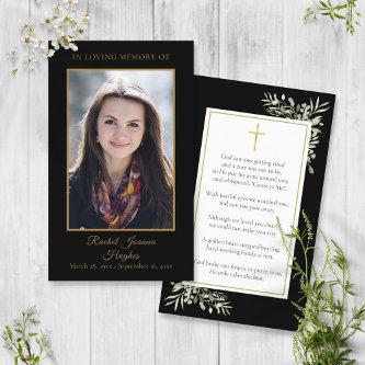 Funeral Memorial Black Gold Photo Prayer Cards
