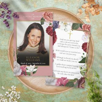 Funeral Memorial Pink Floral Photo Prayer Cards