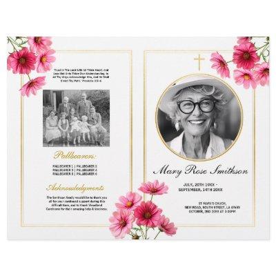 Funeral Order of Service Life Cosmos Pink Flower Flyer