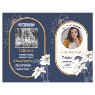 Funeral Order of Service Life Navy White Floral Flyer