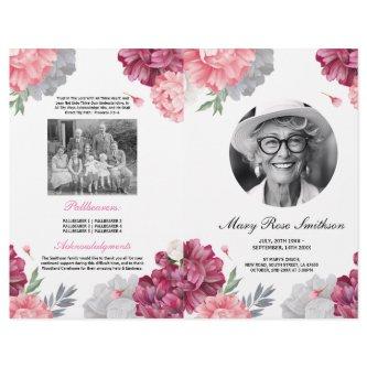 Funeral Order of Service Life White Pink Floral Flyer