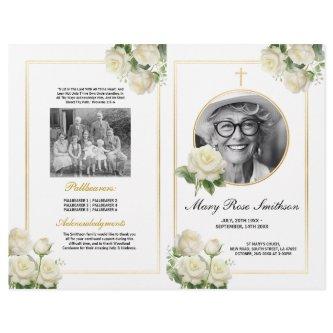 Funeral Order of Service Life White Roses Floral Flyer