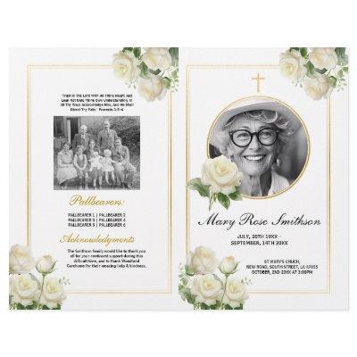 Funeral Order of Service Life White Roses Floral Flyer