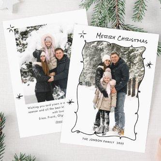 Funky Hand Drawn Scribble Retro Christmas 2 Photo Holiday Card