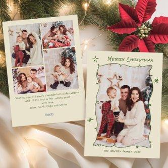 Funky Hand Drawn Scribble Retro Christmas 5 Photo Holiday Card