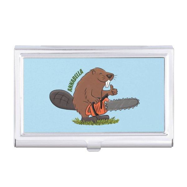 Funny beaver with chainsaw cartoon humor  case