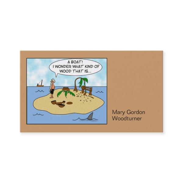Funny Cartoon Woodturner on Deserted Island
