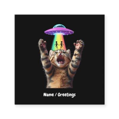 Funny Cat Selfie Alien UFO Hilarious Customizable Square