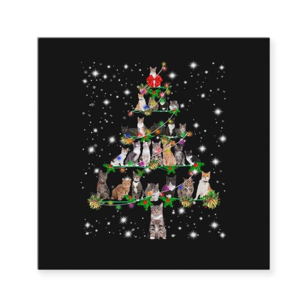 Funny Cats Christmas Tree Tee Ornament Decor Gift Square