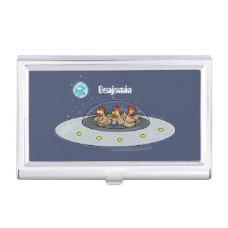Funny chickens in space cartoon illustration  case