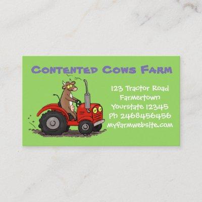 Funny cow driving a red tractor farmer cartoon