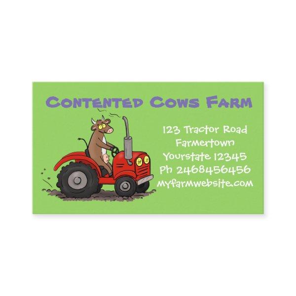 Funny cow driving a red tractor farmer cartoon