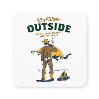 Funny Cowboy Drinking Whiskey Square