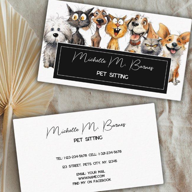 Funny Crazy Cats Dogs Pet Sitter Modern White