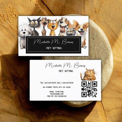 Funny Crazy Cats Dogs Pet Sitter QR Code White