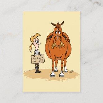 Funny Fat Cartoon Horse Woman Will Work For Hay