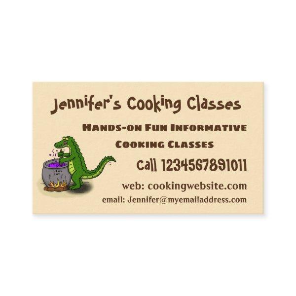 Funny green alligator cooking cartoon