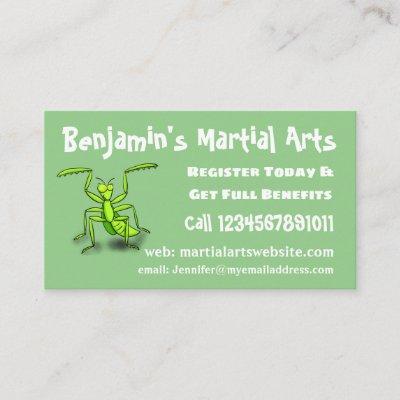 Funny green praying mantis cartoon illustration