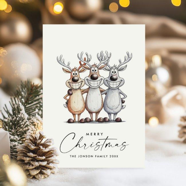 Funny Hand Drawn Christmas Reindeers Holiday Card