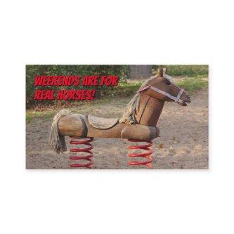 Funny horseback riding school rocking horse fun